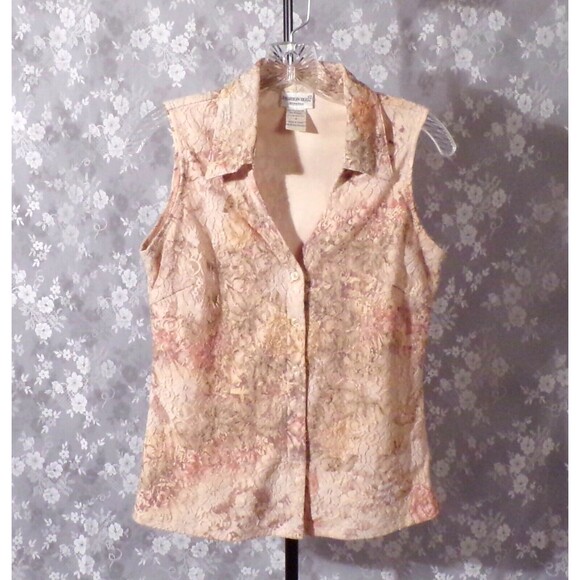 Vintage 90s Blouse 1990s Lace Sleeveless Collared Whimsigoth Boho Size Medium - Picture 1 of 8